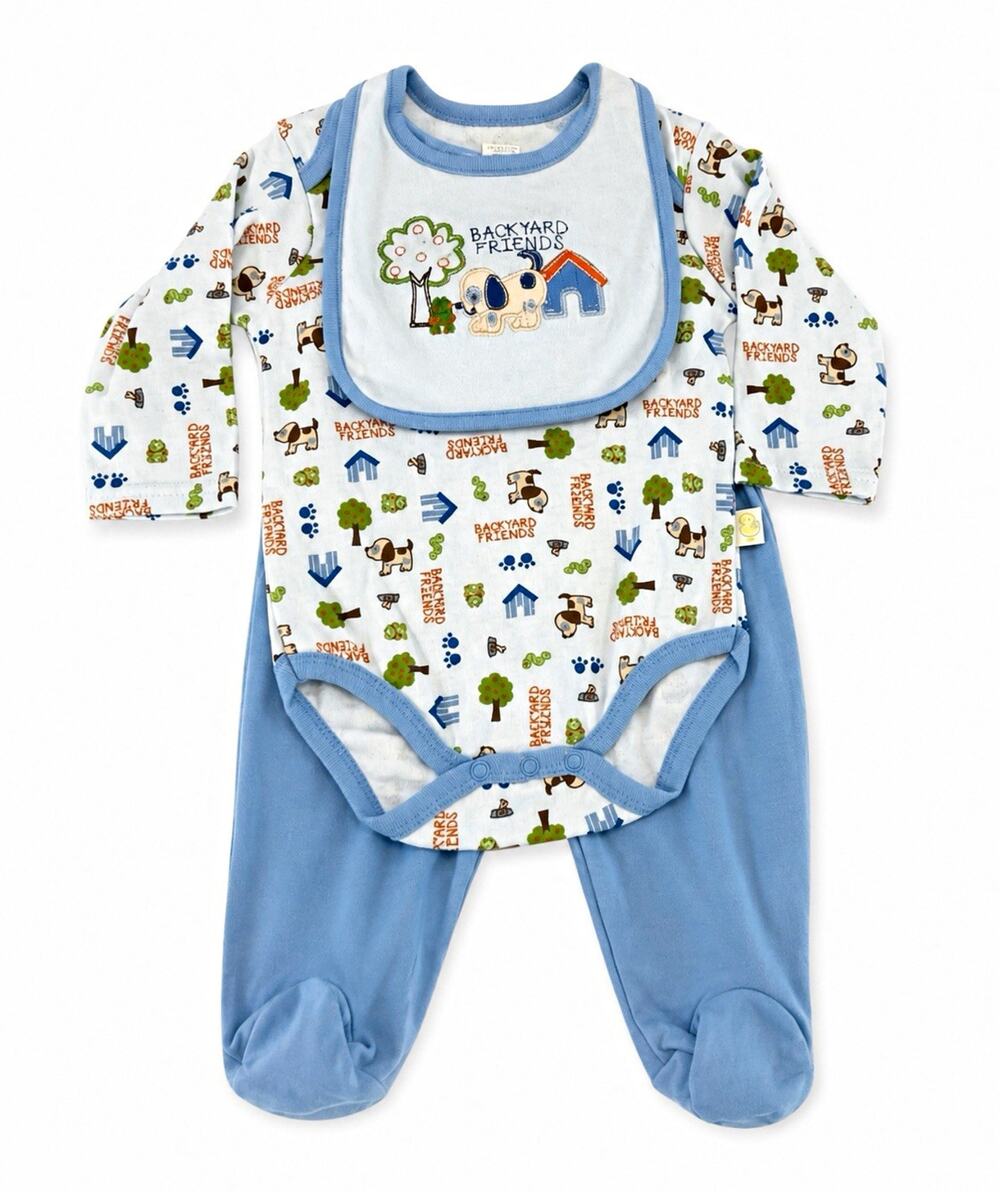 Duck Duck Goose 3pc Bodysuit Set 6-9M Dog Backyard Friends Footed MPN D03472